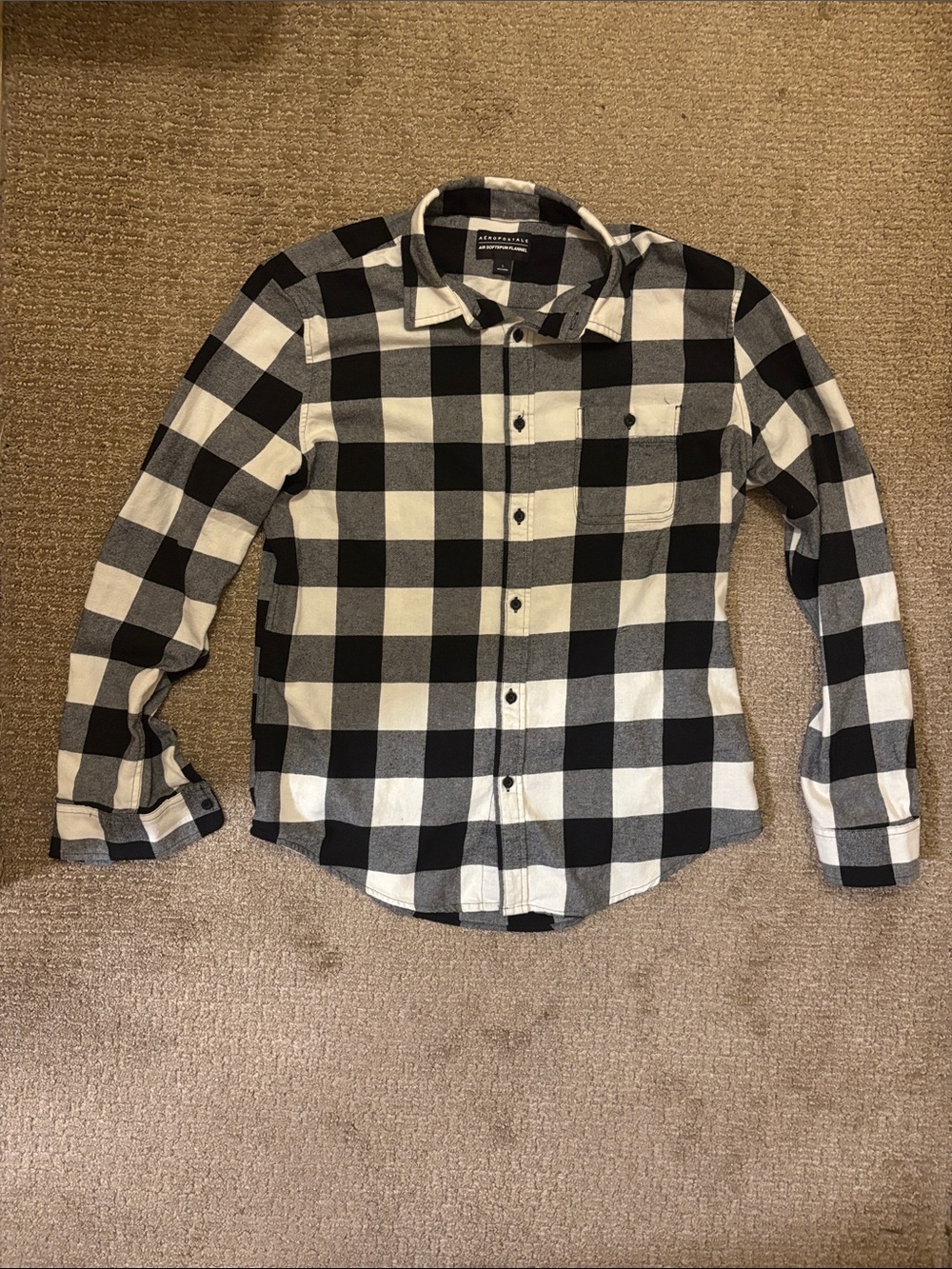 Aeropostale Air Softspun Flannel Shirt Black White Plaid Button Up Men’s Large